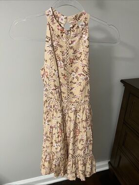 SUNDAY MI AMOR Cream Floral Halter Midi Dress with Ruffle Hem